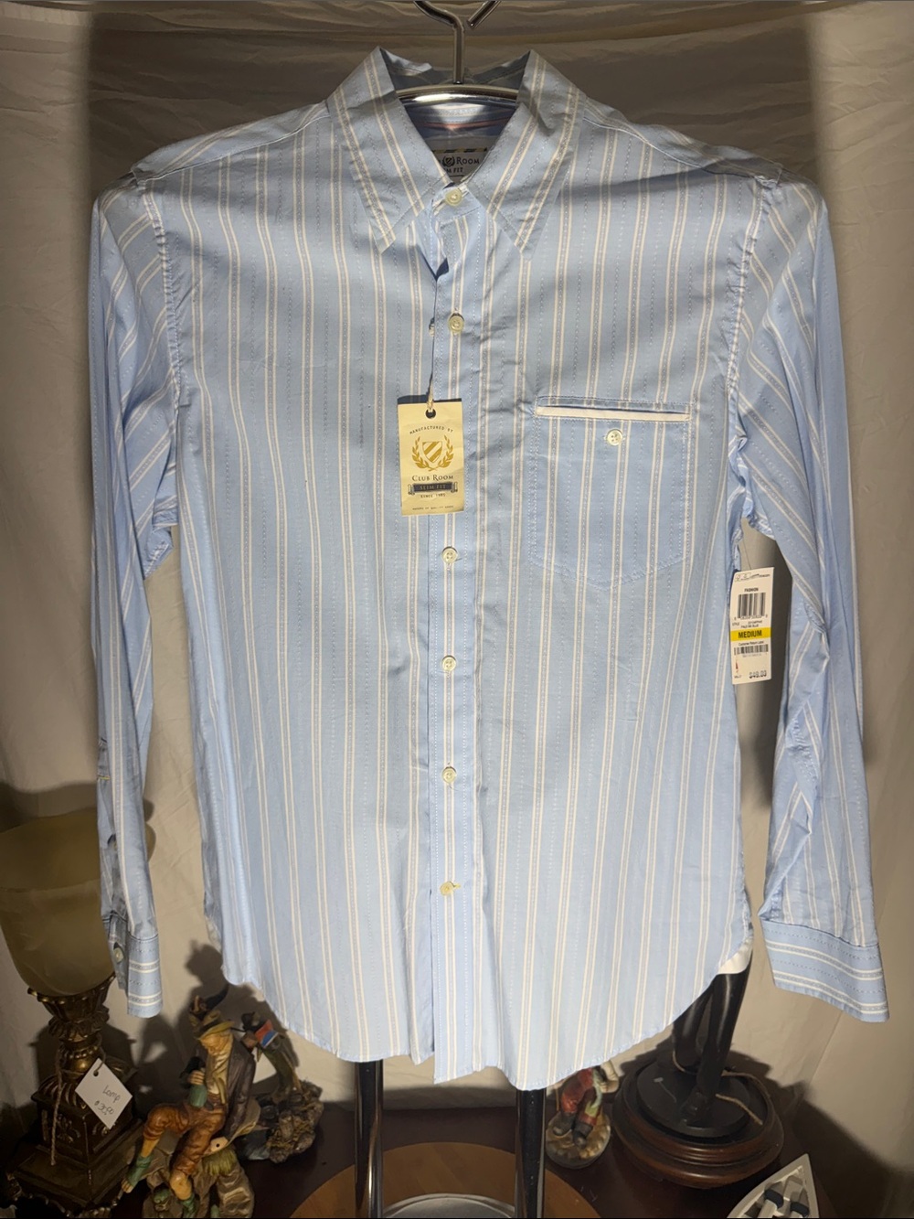 Club Room Light Blue & White Striped Dress Shirt